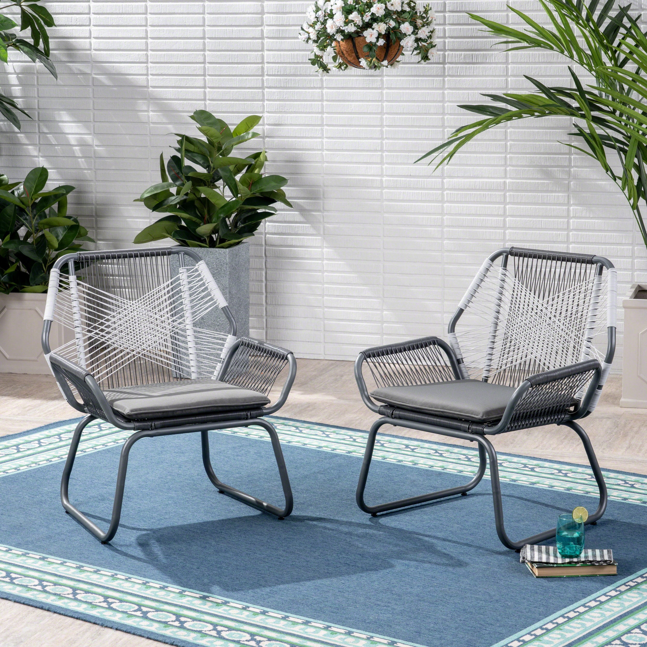 Outdoor Wicker Single Club Chair, Leisure Relax Seat for Patio Garden, Charcoal Gray
