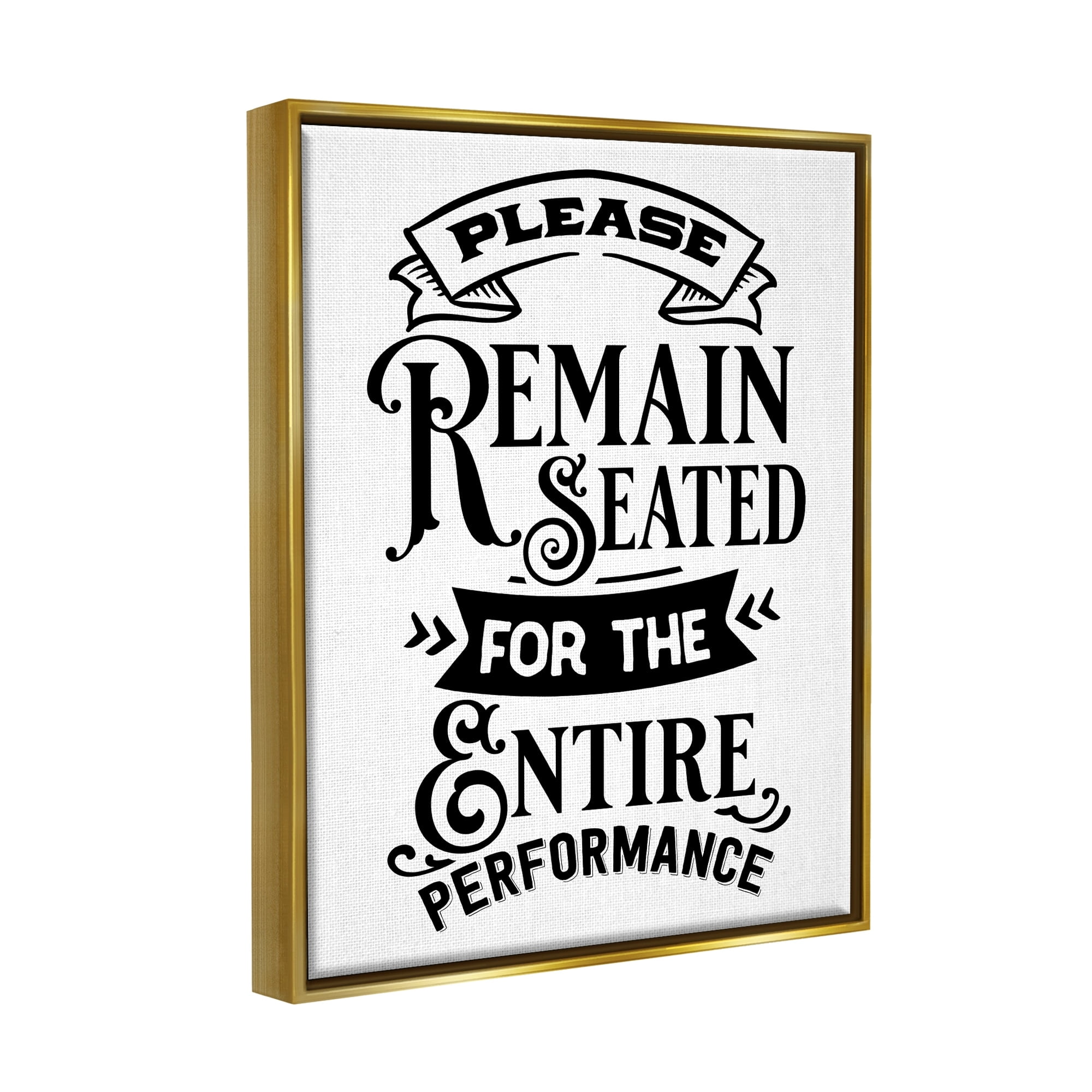 Stupell Industries Please Remain Seated Humorous Vintage Bathroom Saying Graphic Art Metallic Gold Floating Framed Canvas Print Wall Art, Design by Lettered and Lined