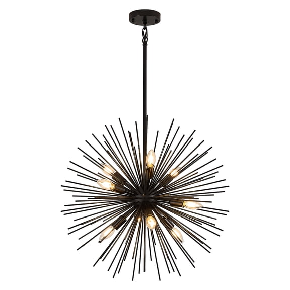 24in Black Sputnik Chandelier 9-Light Starburst Chandelier Light Fixture Solid Metal Mid-Century Modern Satellite Light Fixture for Dining Room Bedroom Bathroom Entryway Kitchen Island
