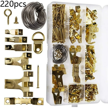 

220 Pcs Assorted Picture Hangers Kit Frame Hanging Hooks Hardware