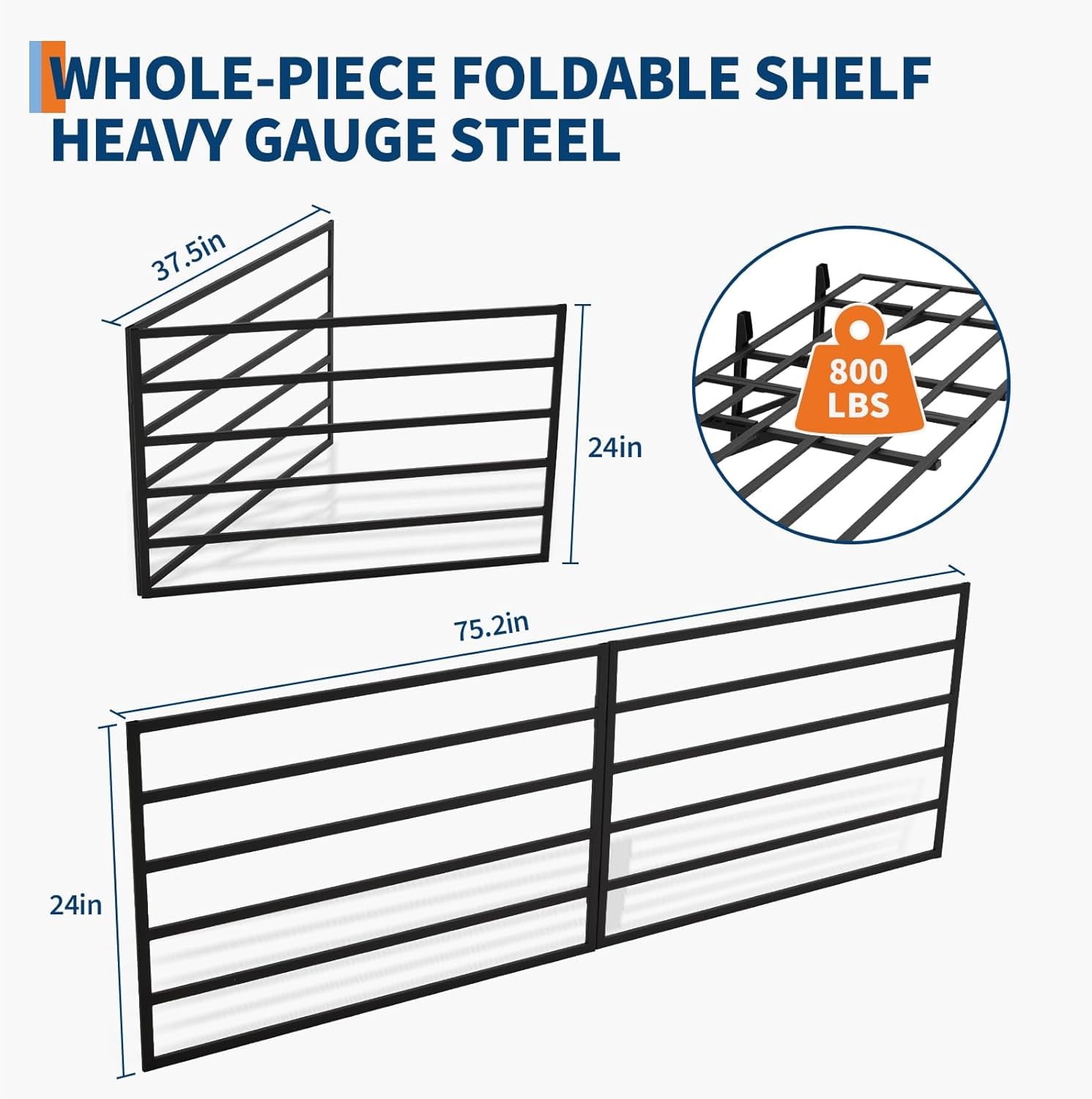 2 Pack 2x6Ft Garage Storage Shelving Wall Mounted, 1600 lbs Heavy Duty Storage Shelves, Folding Wall Shelve Garage Storage Rack Organization, Black Metal Storage Racks Units for Warehouse, Laundry