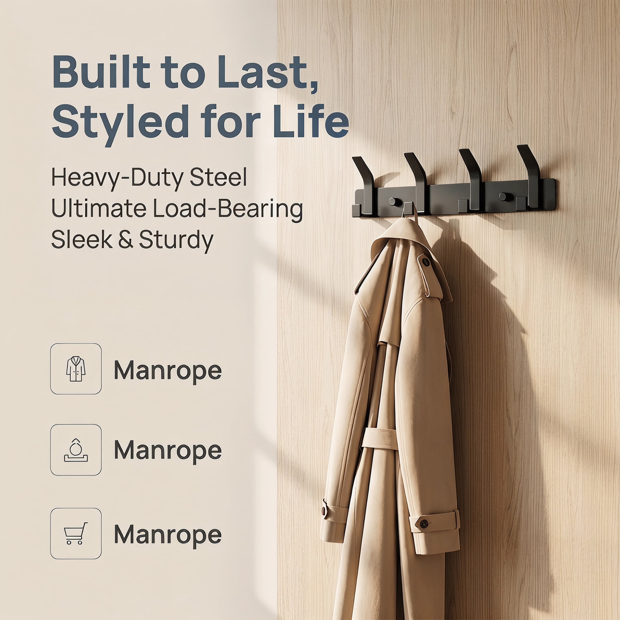 Unique Bargains Coat Rack Wall Mount Metal Hook for Bathroom and Bedroom Black 4 Hooks