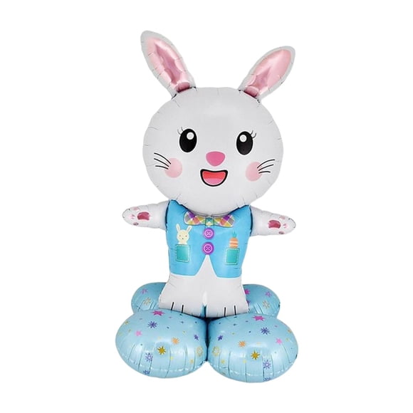 Globo inflable de conejito de Pascua para niños, decoración de película de aluminio azul