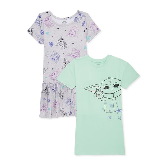 Baby Yoda Girls Short Sleeve Play Dress, 2 Pack, Sizes 4-12