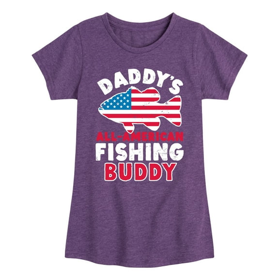 Instant Message - Celebrate Family - Daddy's All American Fishing Buddy - Toddler & Youth Girls Short Sleeve Graphic T-Shirt
