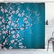 thumbnail image 1 of Cortina de ducha japonesa con estampado de flores de cerezo, juego de decoración de baño de tela con ganchos, 180 cm x 180 cm, color azul pálido y rosa., 1 of 1