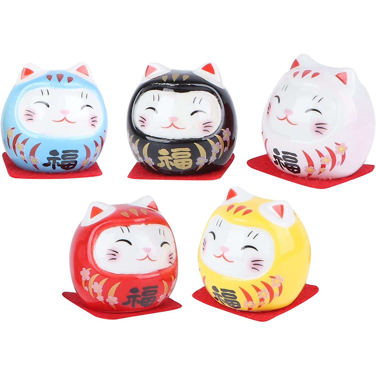 ABOOFAN 5pcs Mini Daruma Doll Statues – Japanese Ceramic Fortune Figurines For Desk & Car Decor