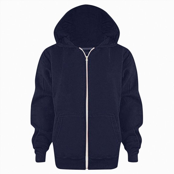 TOWED22 Girls Hoodie Sweatshirt Full Zip Up Casual Solid Long Sleeve Jacket Kids Lightweight Outwear with Pockets,Navy,5-6 Y