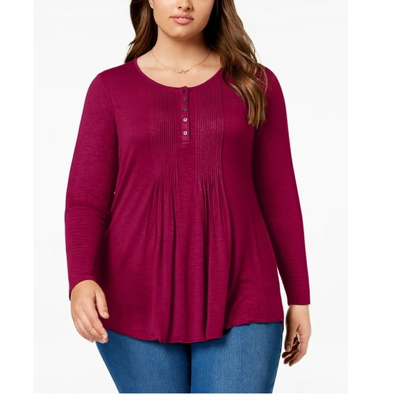 Style & Co Women's Plus Pintuck Top Purple Size 1X