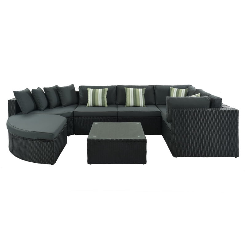 7-Piece Outdoor Wicker Sectional Sofa Set with Coffee Table and Ottoman, Patio Furniture Set with Pillows, Conversation Sofa For Patio, Garden, Deck