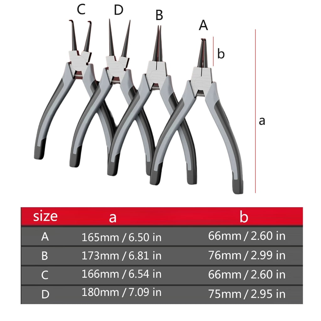 BQBQERT Retaining Rings Pliers Set with Comfortable Grip Handle, 4Pcs for Rings Removal, High Carbon Steel, Includes Pouches