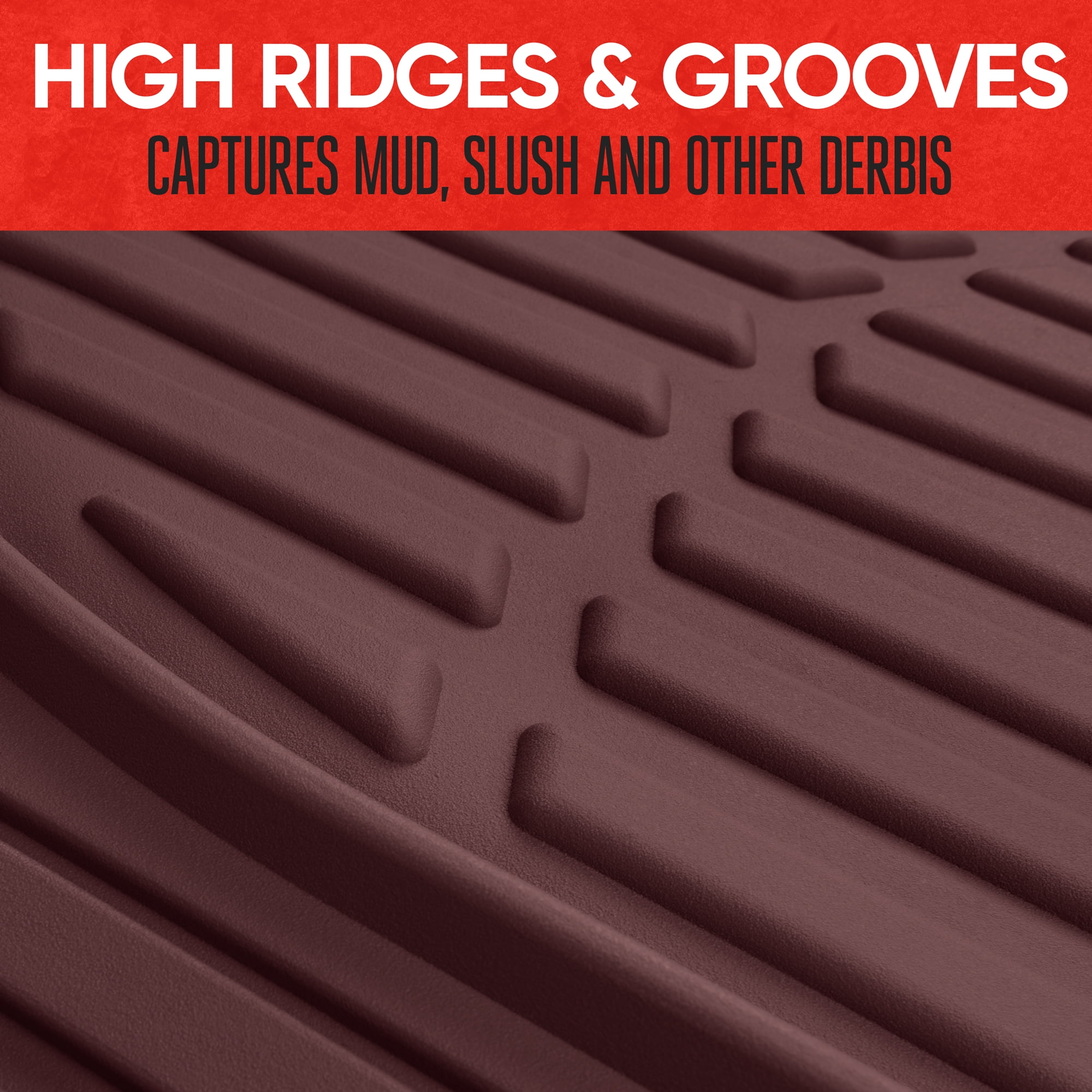 FlexTough Contour Liners Deep Dish 3 pc Rubber Floor Mats with Traction Grips Car Accessories (Burgundy)