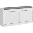 thumbnail image 2 of Spaco Narrow Storage Bench, Upholstered Entry Way Bench for Indoor, Shoe Rack Bench with 2 Flip Drawers, 2 Vents for 8 Pairs of Shoes, White, 2 of 11
