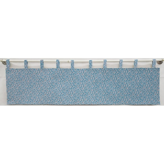 Crazy for Daisies Tab Top Curtains by Penny's Needful Things (Lined) (24 Inch Long Two Curtain Panels) (Ice Blue)