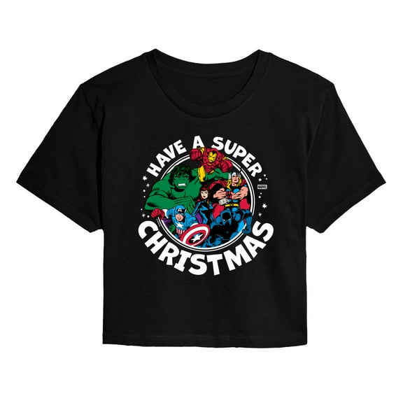 Marvel - Have A Super Christmas Avengers - Juniors Cropped Short Sleeve Graphic T-Shirt