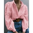 thumbnail image 3 of IDOPIP Long Sleeve Blouses for Women Leisure Baggy Cozy Shirts Flower Eyelet Pink Cute Tees 2025 L, 3 of 6