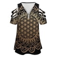 thumbnail image 4 of Flower Mandala Womens Summer V Neck Zipper Top Short Sleeve T Shirt Off Shoulder Top Casual Classy Loose Shirts, 4 of 7