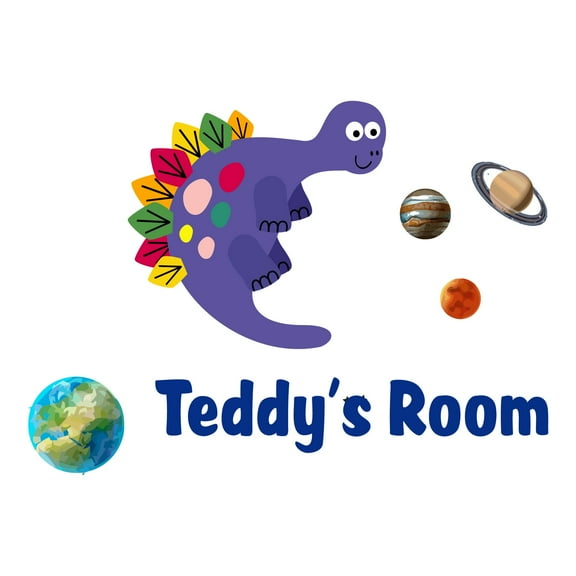 Custom Name Nature Planets Kids Room DecorWall Decal Decoration Cute Space Cartoon Animal Decorating Ideas for Child's Bedroom Size: 10 In(W) x 7 In(H)