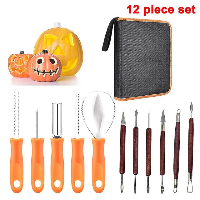 Kit de tallado de calabaza de Halloween, juego de herramientas profesionales de tallado de acero inoxidable de alta resistencia de 11 piezas para Halloween, niños y adultos