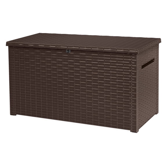 Keter Java 230 Gallon XL Durable Resin Outdoor Deck Box Storage Organization, Wicker Espresso Brown