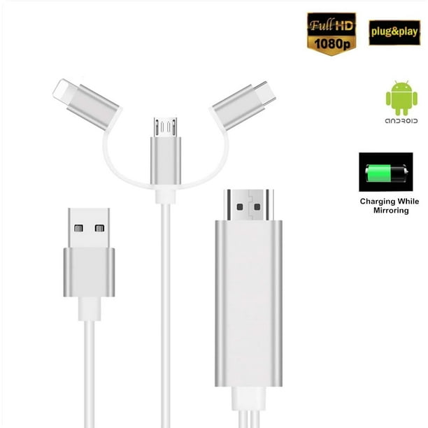 Ansøgning væske Traktor 3 in 1 HDMI Cable Adapter for Samsung S8/9/Note 8/9, HDMI Adapter for  Android to TV, 1080P USB/Type-C to HDMI Adapter Mirror Mobile Phone Screen  to TV/Projector/Monitor Compatible with Ios - Walmart.com