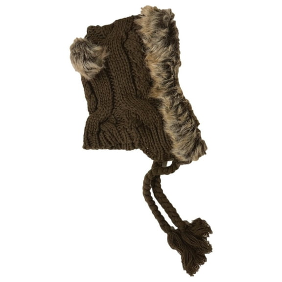 Womens Brown Cable Knit Trapper Hat
