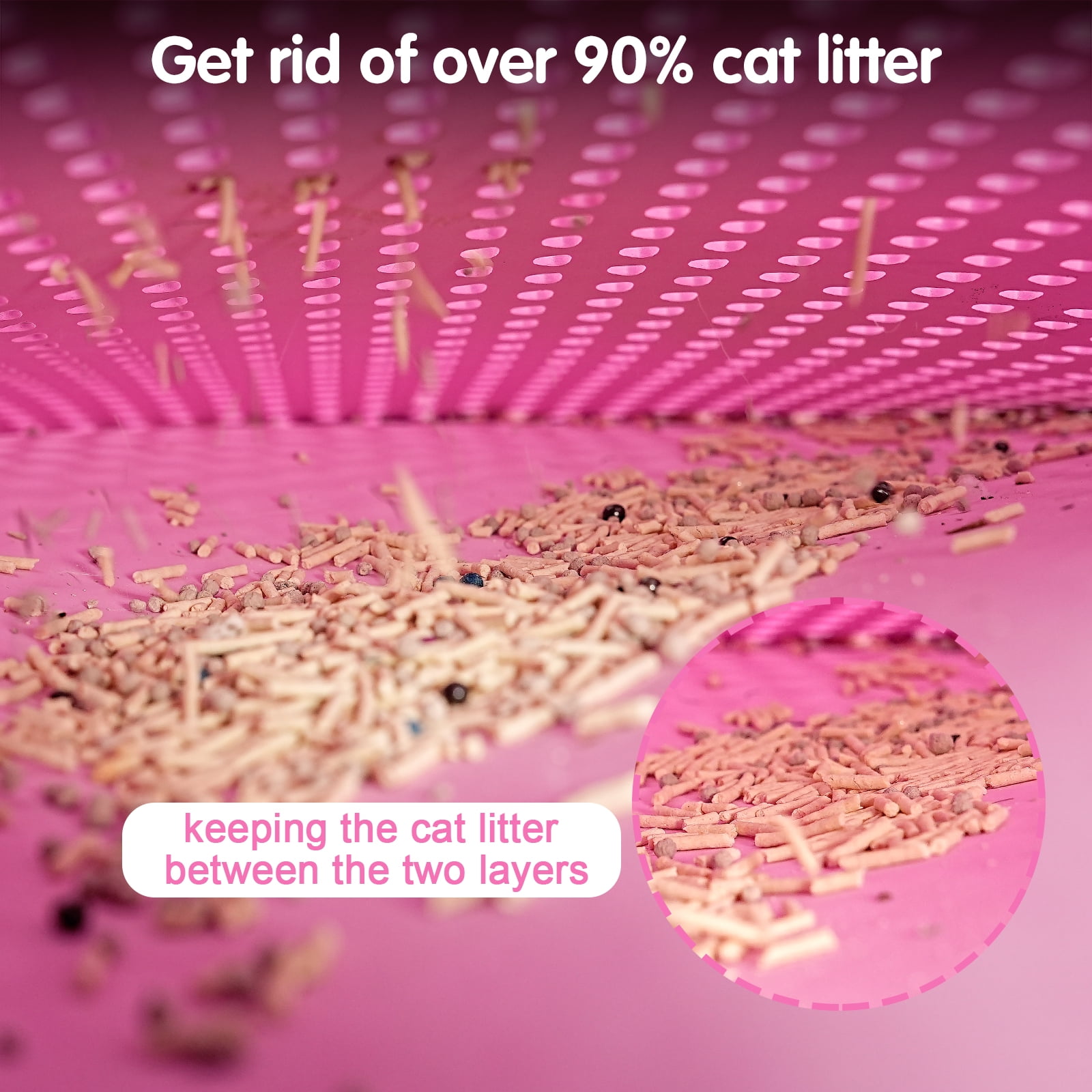 Cat Litter Mat, Kitty Litter Trapping Mat, Double Layer Mats with MiLi Shape Scratching design, Urine Waterproof, Easy Clean, Scatter Control 21" x 14" Pink
