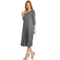 thumbnail image 2 of Women's Comfortable 3/4 Sleeve Midi Dress – Solid A-Line Casual Fit, 2 of 4