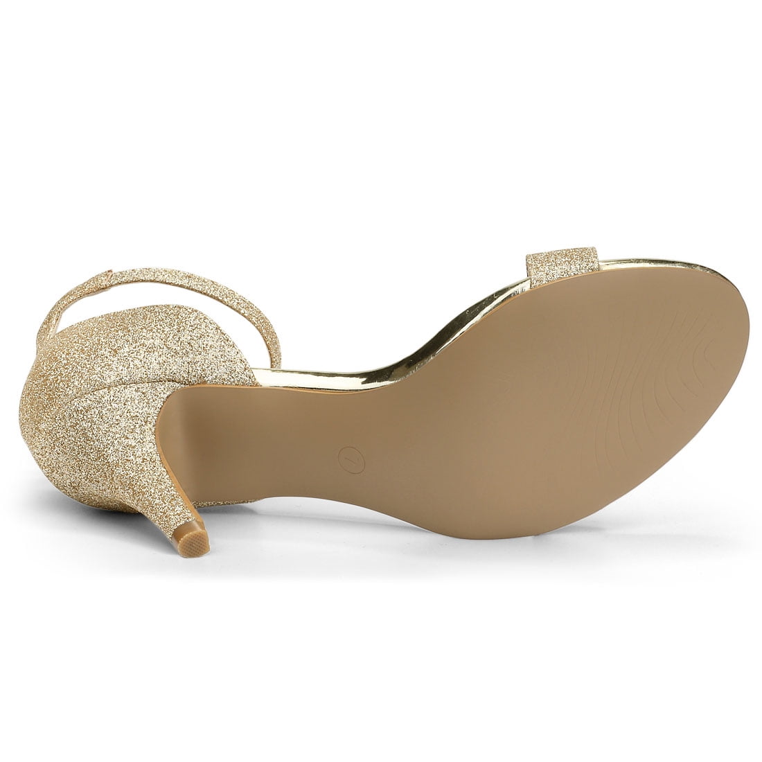 DARING DIVA Women's Glitter Ankle Strap Stiletto Heel Sandals Champagne Gold 9