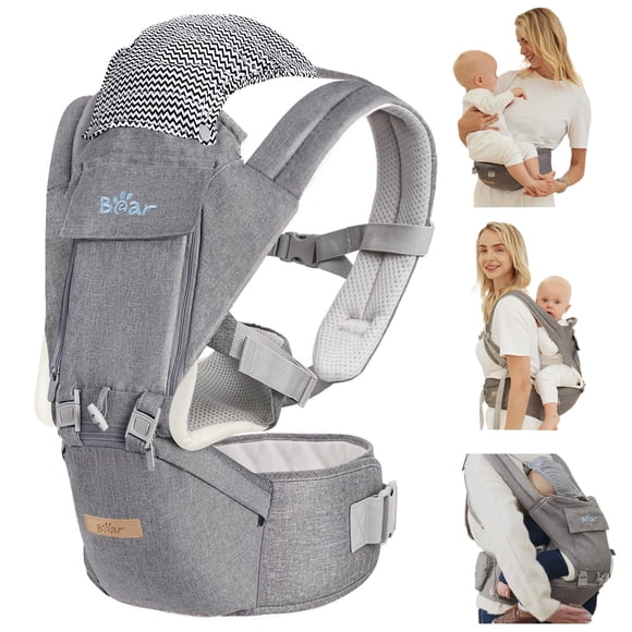 Portabebés Bear, portabebés 6 en 1 para recién nacidos y niños pequeños con asiento para la cadera (posición ergonómica M) para bebés de 3 a 36 meses/7 a 44 libras, tamaño ajustable para un mejor sopo