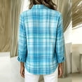thumbnail image 6 of BRELIL Women's Fall Winter Plaid Long Sleeve Button Up Shirt Casual Collared Tops Loose Fit Outdoor Vacation Outfit, Blue L, 6 of 6