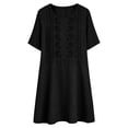 thumbnail image 6 of Ayolanni Short Sleeve Dresses for Women Henley Solid Button Midi A-Line Dress Embroidered Flowy Vacation Linen Casual Sundress with Pockets Black M, 6 of 6