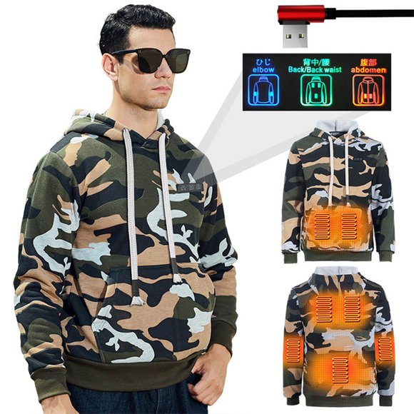 AherBiu Mens Hoodies Pullover Camo Long Sleeve Drawstring Heat Additive Sweatshirt with Pockets Outdoor Warm Soft Hoodie