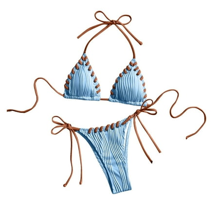UTSJKR Bikini Sets for Women Sexy Cheeky Push up Triangle Top String Thong 2 Piece Bathing Suits Halter Ladies Swimsuit 2025 Sky Blue M