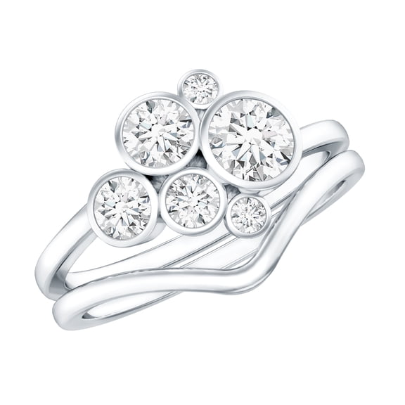 Rosec Jewels Lab Created Diamond Engagement Rings Set with Shadow Band (Ef-Vs Quality) Bezel Set Diamond Ring Cluster, 925 Sterling Silver, US 4.00