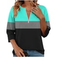 thumbnail image 2 of Inverlee Women's Color Block 3/4 Sleeve Tops Half Zip Casual Trendy V Neck Tees Daily Loose Fit Summer Blouses Mint Green L, 2 of 5
