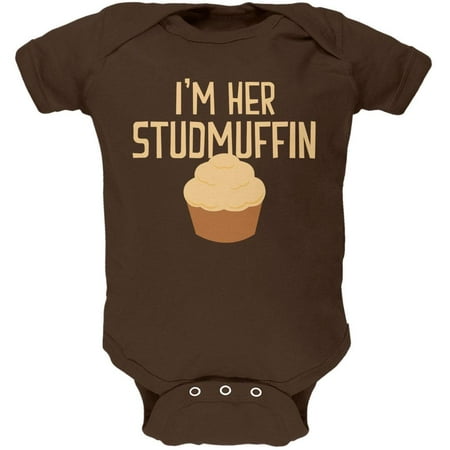 Valentine's Day I'm Her Studmuffin Brown Soft Baby One Piece