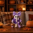 thumbnail image 6 of Miwamany Halloween Ghost Resin Figurine, Cute Patchwork Statue with Bow Pumpkin Bucket, Spooky Tabletop Decor for Home Shelf Party Gift Decoration Display, 6 of 7