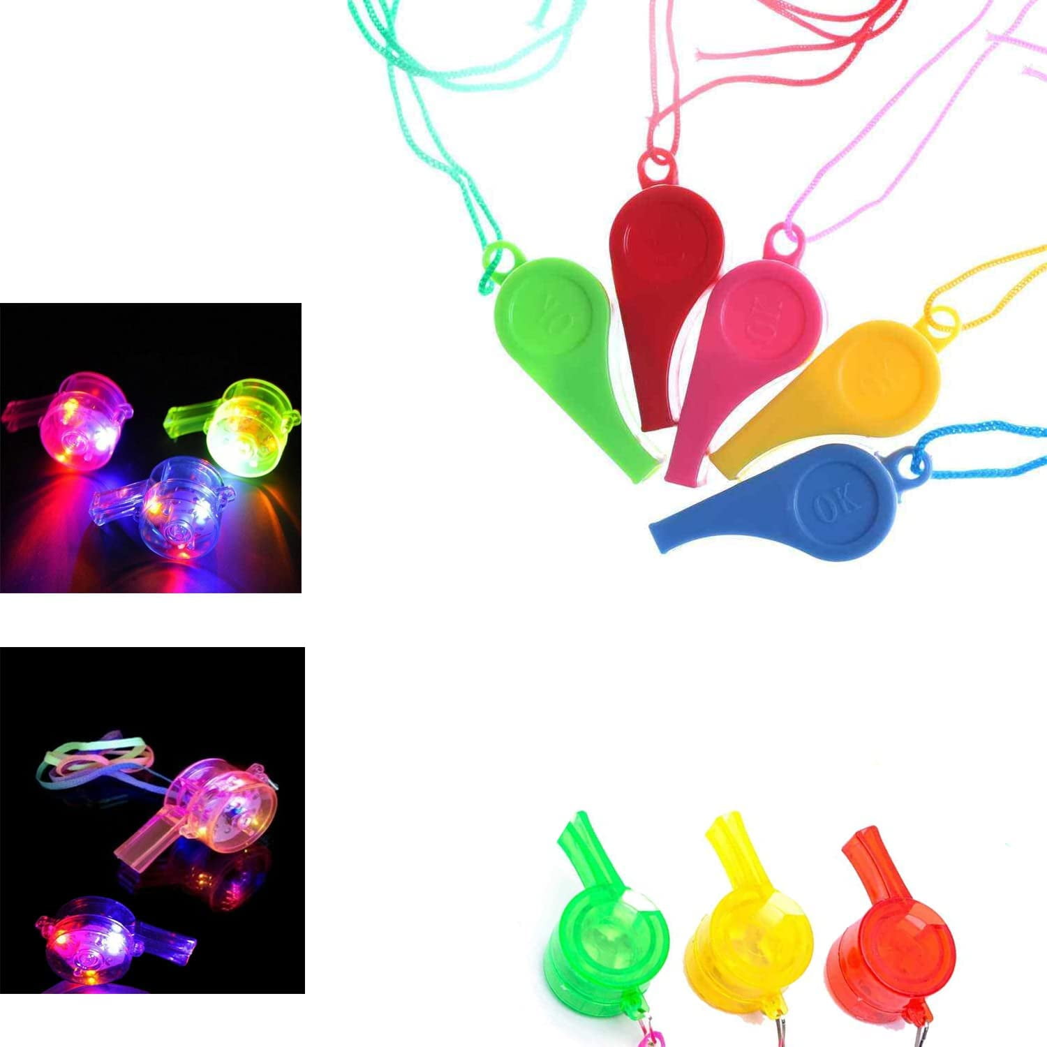 8 Pieces Whistles Bulk Party Supplies LED Light Up Whistle with