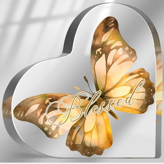 Butterfly Religious Gifts for Women, Faith Gifts for Mom Sister Friend, Christian Home Desk Decor Ornaments, Religious Gifts Acrylic Heart Keepsake with Bible Verse Plaque