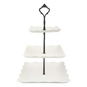 Lucky Will 3 Tier Cupcake Stand Plastic Tiered Tray Dessert Cakes Snacks Display Tower Tray for Wedding Birthday Party Tea Party (Black New Crown,Square)
