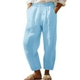 thumbnail image 2 of Lightweight Linen Pants for Women Comfortable Ankle Pants with Solid Color Side Pockets High Waisted Comfy Everyday Wear Capri Pants Autumn Vacation Fashion Casual Pants, 2 of 6