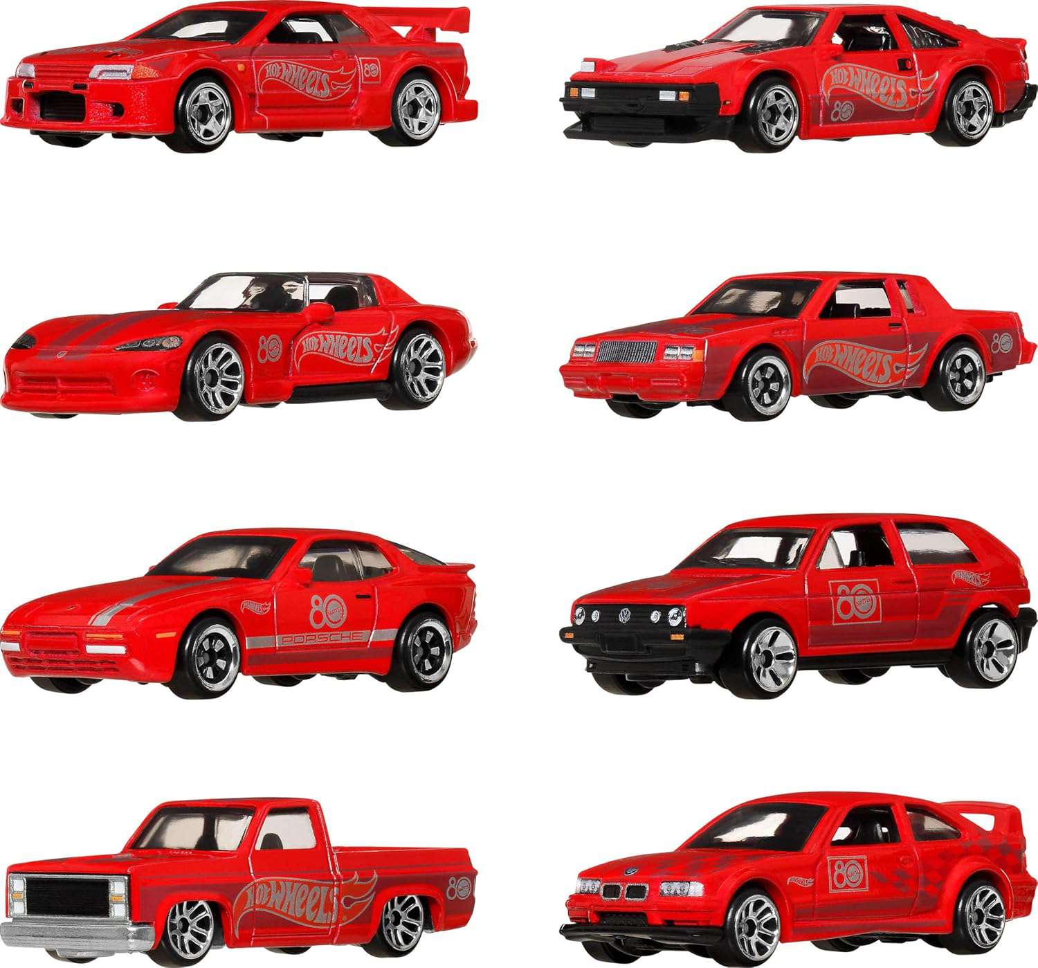 Hot Wheels Retro 1983 Chevy Silverado, 1982 Toyota Supra, 1987 Buick Regal GNX, BMW E36 M3 & More Diecast Car 8-Pack