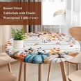 thumbnail image 4 of Orange Blue Fall Round Tablecloth, Fitted Table Cover with Elastic for 36"-44" Round Tables, Pumpkins Botanical Thanksgiving Wooden Table Cloth Outdoor Indoor Dinning Party Waterproof Tablecloths, 4 of 7