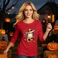 thumbnail image 4 of Bexdxz Cute Ghost Pumpkin Halloween 3/4 Sleeve Shirts for Women Funny Bat Graphic Crew Neck Three Quarter Length Tee Fall Casual Holiday Top Red S, 4 of 6