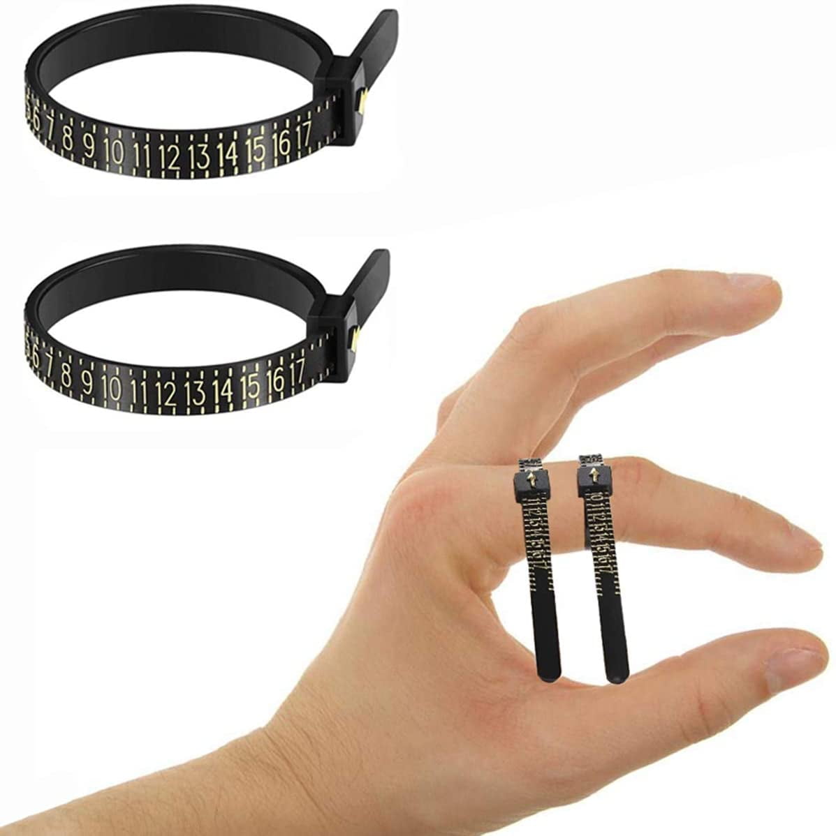 2-Pack Ring Sizer Measure Tool Gauge Plastic Finger Sizing Finder Reusable 1-17 