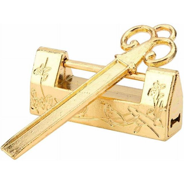 Mini llave de flor tradicional china con candado, estilo chino para muebles vintage Candado vintage (dorado)
