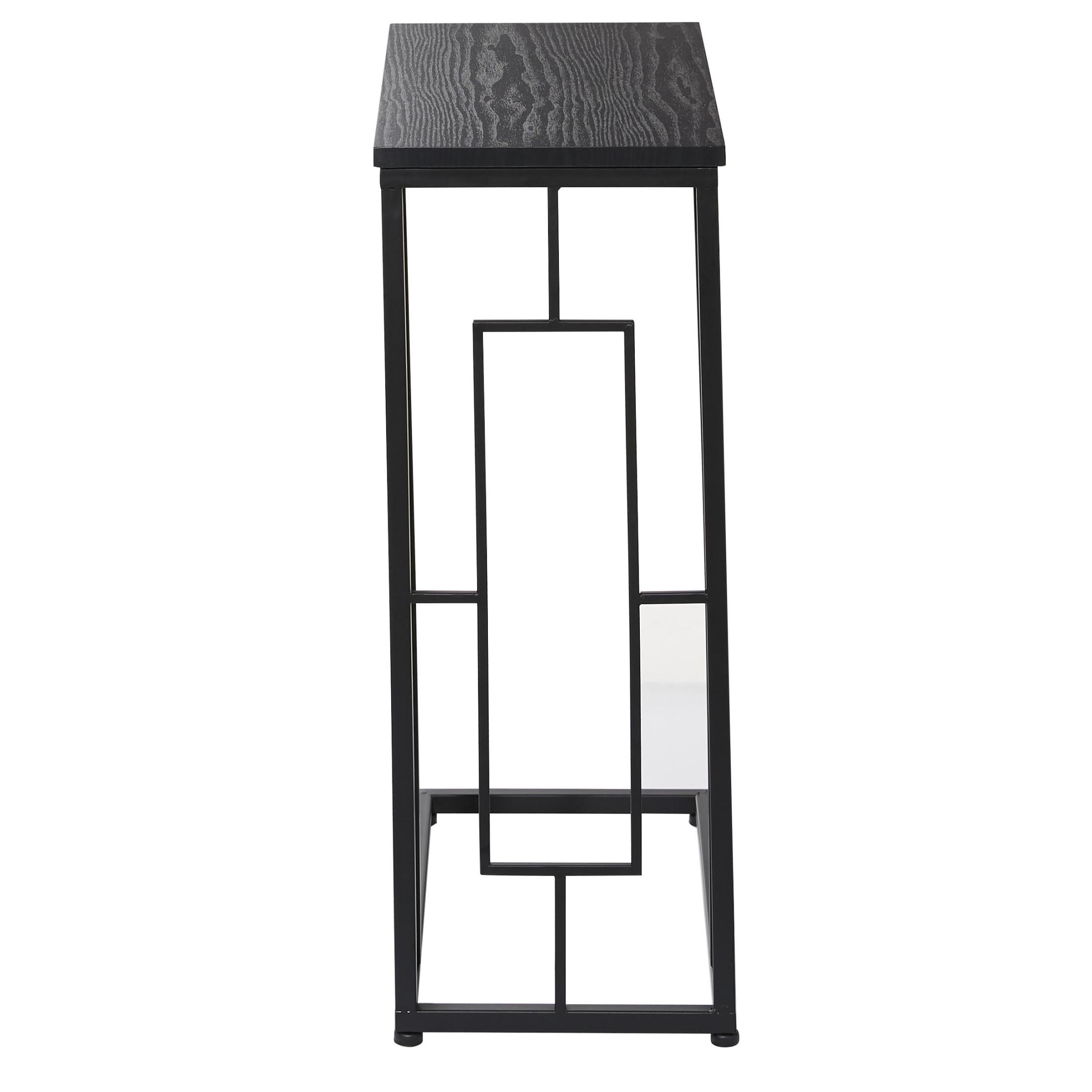 DecMode 10" x 26" Dark Brown Metal C-Shaped Accent Table with Black Metal Base, 1-Piece