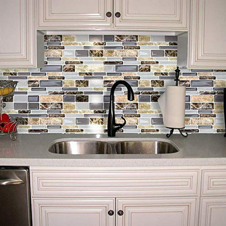 LELINTA 6 Pack Self-adhesive Mosaic Kitchen Backsplash Tile, Peel and Stick Back  Splash Tile for Kitchen and Bathroom 