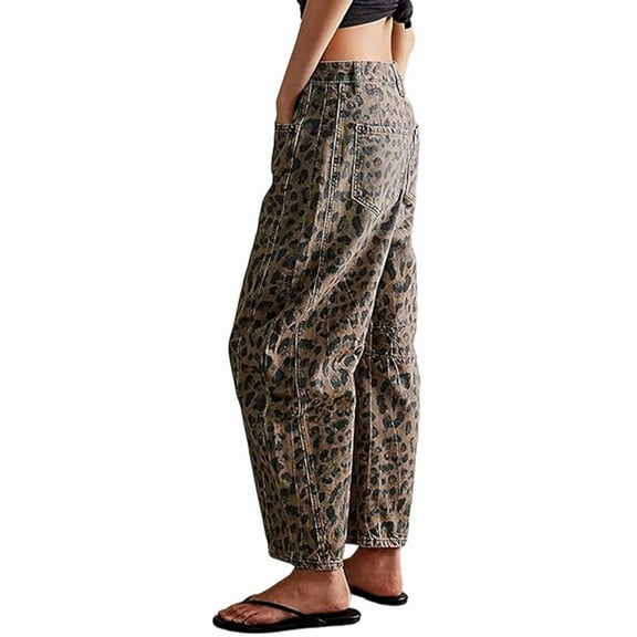 Women'S Mid Rise Jeans Vintage Loose Wide Leg Cropped Denim Pants Y2k Baggy Boyfriend Jeans Brown Leopard M